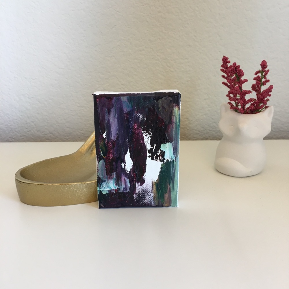 Mini Painting | Original Art | Water Mixable Oil | 2.5in x 3.5in | Black Violet